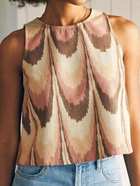 Boho Beach Coastal Soft Girl Organic Faherty Ikat Pink Boxy Crop Top NWT (L)